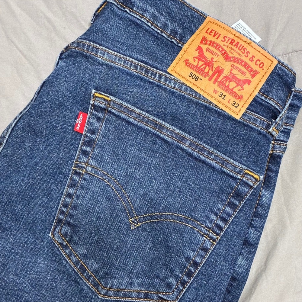 Levis 506 Regular Straight Fit Blue Denim Jeans Mens W31 L32 Medium Wash